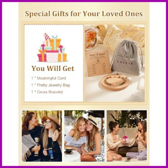 Adjustable Cross Bracelet with Natural Stones, Christian Gift for Women - Picture 7 of 8